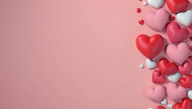 Pembe arka planda kırmızı kalpler