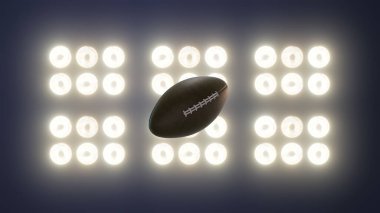 Super bowl football Spinning on floodlight background