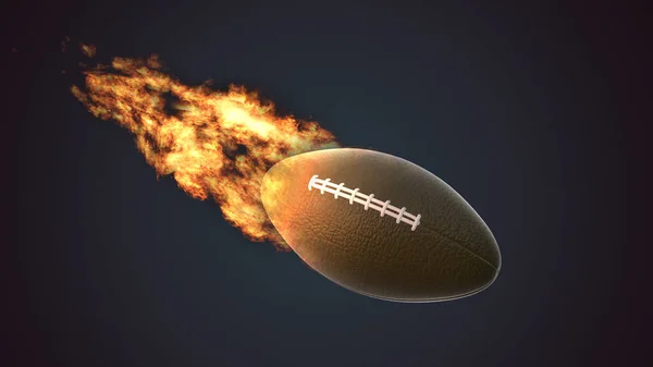 American football flying rugby ball with fire flames