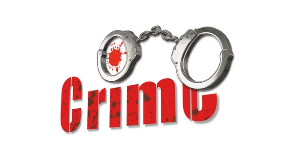 Handcuffs Crime Written White Background Red Blood Splatter — Φωτογραφία Αρχείου