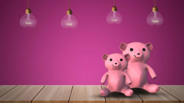 Teddy Bears Heart Shape Light Bulb — Stockfoto