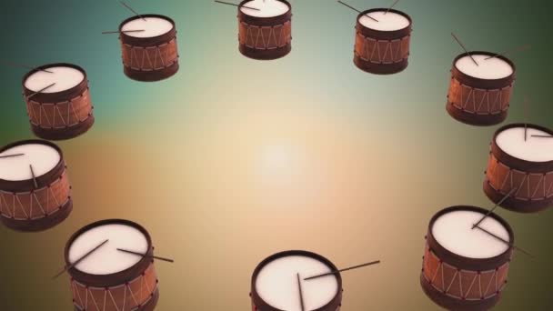 Animated Drums Rotating Loop Tamborada Carnival Festival — 图库视频影像