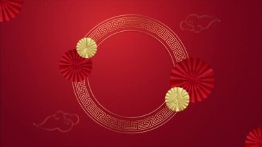 Chinese happy new year on red background with golden circle