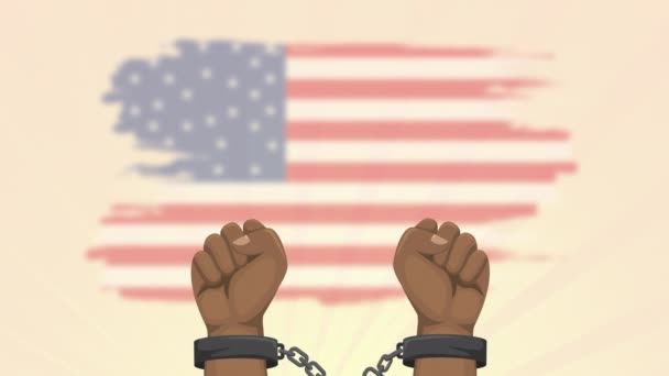 Claiming Liberty Breaking Handcuffs National Freedom Day — Video Stock