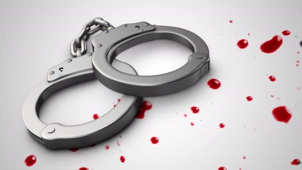 Handcuff Red Blood Splatter Crime Scene — стоковое видео