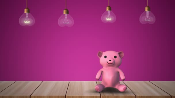 Teddy Bears Heart Shape Light Bulb — Vídeo de Stock