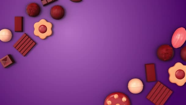 Assorted Chocolates Cookies Animation Purple Background — Vídeo de Stock
