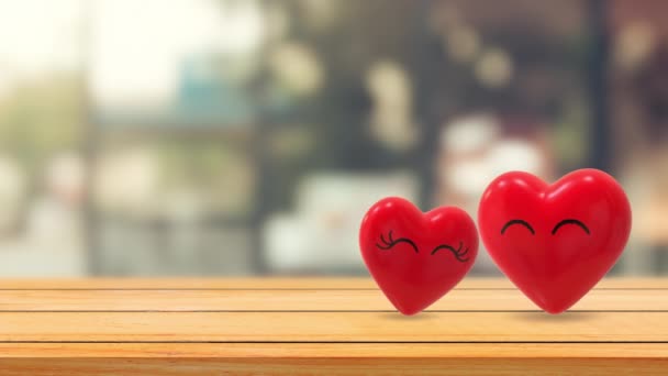 Wooden Table Love Hearts Valentine Day Concept — 图库视频影像