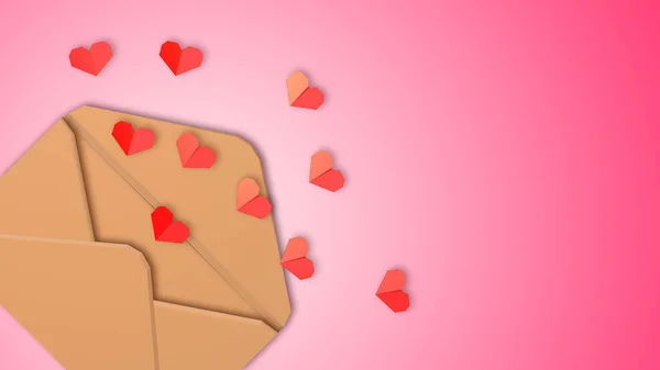 Origami Hearts Moving Out of an Envelope love concept