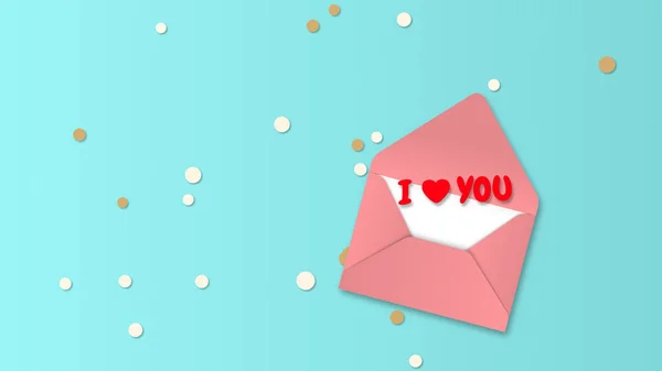 Valentine Day Envelope Love You Text — Fotografia de Stock