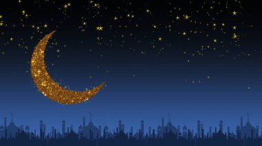 Ramadan's Sparkling Moon with Glittering Particles