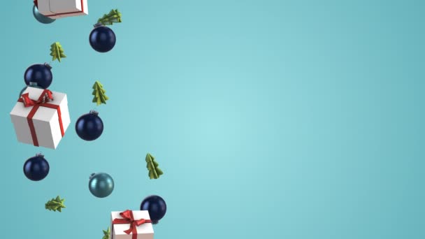 Christmas Holiday Decoration Ornaments Background Tree Gift Box Balls — Stockvideo