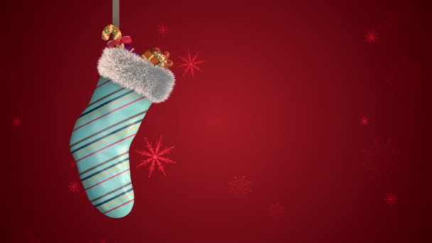 Calcetines Navidad Regalos Con Copos Nieve — Vídeos de Stock