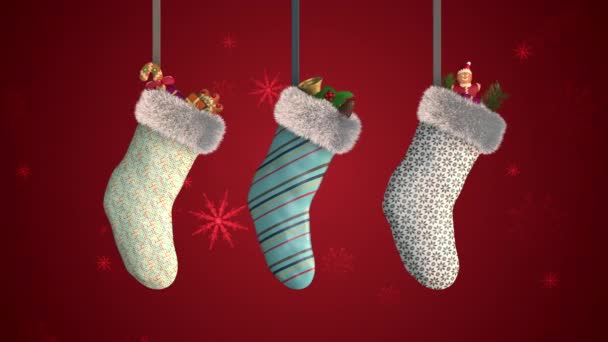 Calcetines Navidad Con Fondo Copos Nieve — Vídeos de Stock