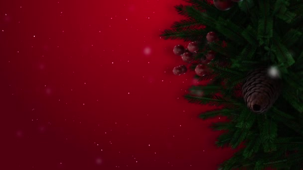 Christmas Wreath Rotating Snowfall Copy Space — Wideo stockowe