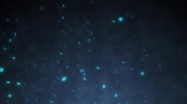 Glowing Snowflakes and blizzard falling on dark blue background