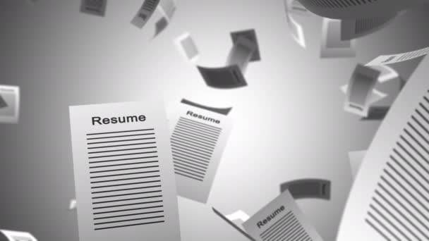 Job Hunting Job Loss Concep Resume Papers Falling Slow Motion — Wideo stockowe