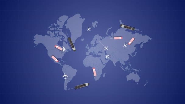 Παγκόσμια Σύνδεση Μεταφορών Στον Παγκόσμιο Χάρτη — Αρχείο Βίντεο