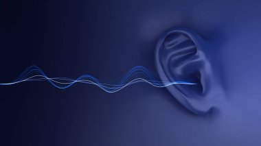 Human ear listening to sound waves