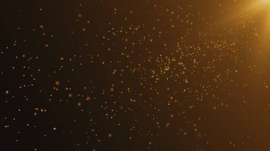 Abstract shiny golden dust particles floating with shiny light from corner