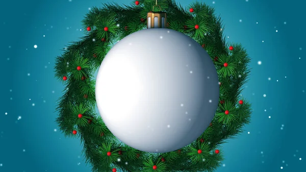 Christmas Decorative Bauble Wreath Snowfall Copy Space — Zdjęcie stockowe