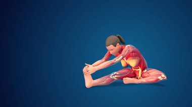 3D human Mahamudra or The Great Seal yoga pose on blue background