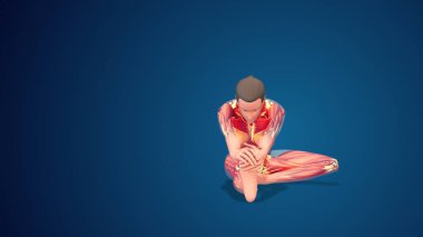 3D human Mahamudra or The Great Seal yoga pose on blue background