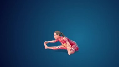 3D human Upavistha Konasana or Seated Wide-Angle yoga pose on blue background, loopable