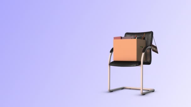 Verworfen Business Stuhl Mit Box Mit Bürosachen — Stockvideo