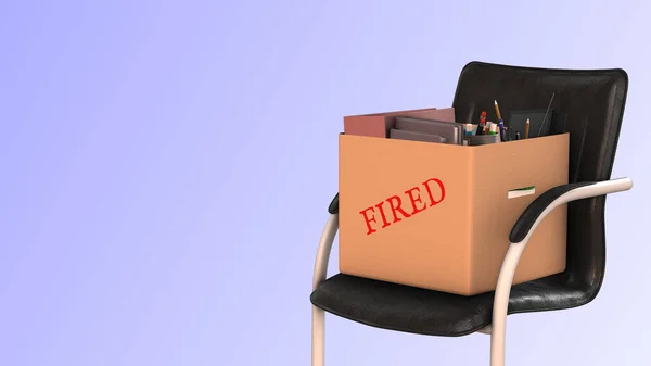 Fired from job. Business chair with box with office things