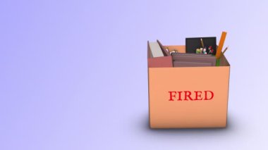 Dağılabilirsiniz. Kovuldun. Ofis eşyalarıyla dolu kutu.