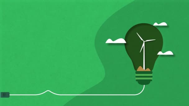 Футуристическая Концепция Устойчивой Энергетики Лампочками Ветряными Турбинами — стоковое видео