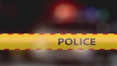 Crime scene police tape with police car background