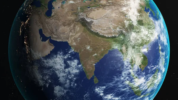 Satellite view of earth with Zoom in on India from space
