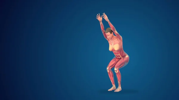 Menselijke Utkatasana Stoel Yoga Pose Blauwe Achtergrond — Stockfoto