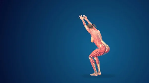 Menschliche Utkatasana Stuhl Yoga Pose Auf Blauem Hintergrund — Stockfoto