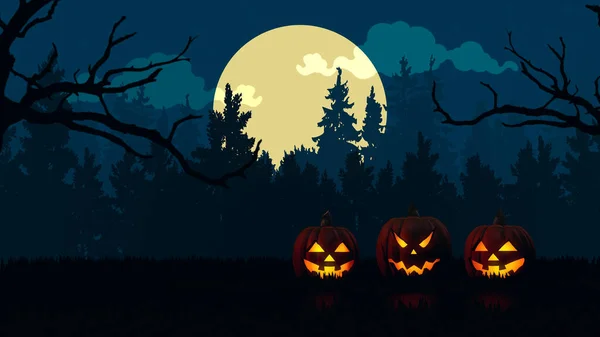 Halloween Themed Background Pumpkins Flying Witch — Stock Photo, Image