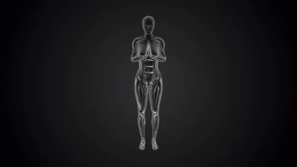 3D人間Tadasana祈りヨガポーズ上の黒の背景 — ストック写真