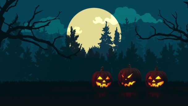 Halloween Téma Pozadí Dýněmi Létající Čarodějnice — Stock video