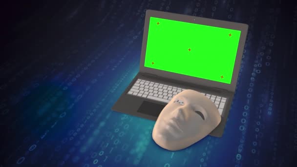 Hacker Máscara Ordenador Portátil Con Pantalla Croma Para Concepto Seguridad — Vídeos de Stock