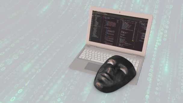 Máscara Hacker Computadora Para Concepto Seguridad Cibernética — Vídeos de Stock