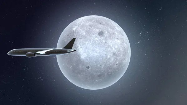 Flyvemaskine Flyver Fuldmåne - Stock-foto