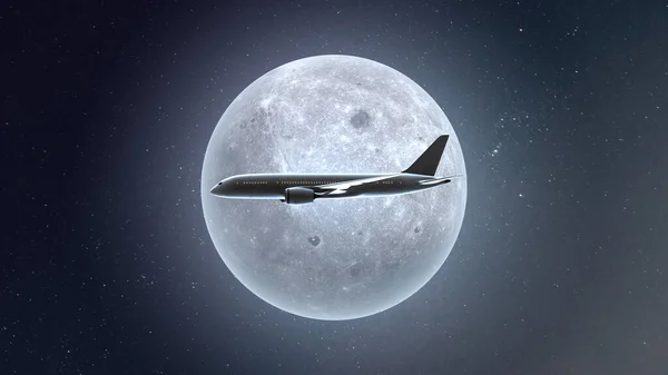 Flygplan Som Flyger Fullmånen — Stockfoto