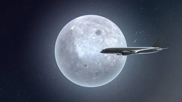 Flygplan Som Flyger Fullmånen — Stockfoto