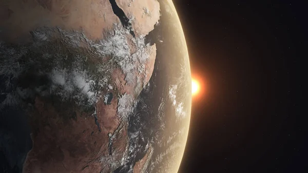 Uzaydan Gün Doğumuyla Gerçekçi Bir Dünya — Stok fotoğraf