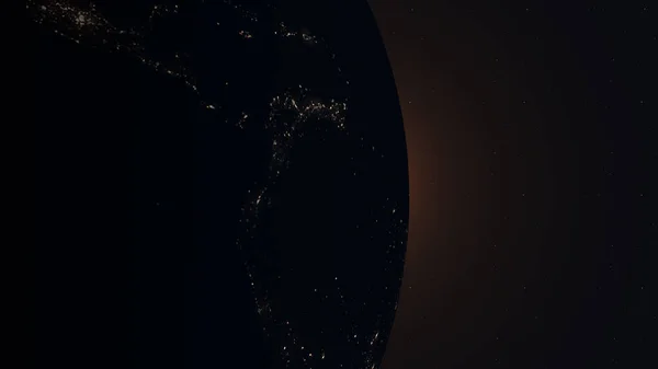 Realisztikus Föld Napfelkeltével Űrből — Stock Fotó