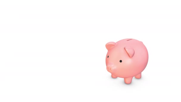 Money Falling Piggy Bank Making Grow Bigger Money Saving Concept — Stock Video