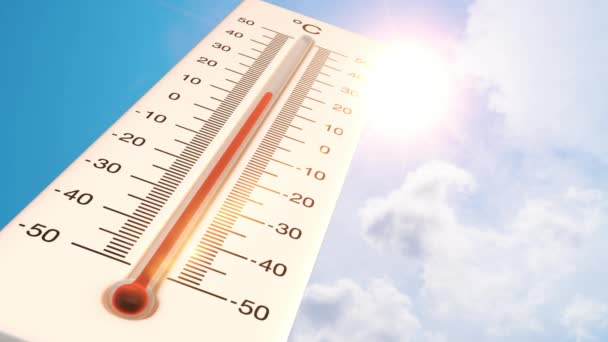 Hintergrund Der Globalen Erwärmung Mit Thermometer Bei Sommerwetter — Stockvideo