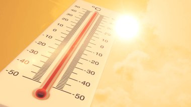 Global warming background with thermometer in summer weather clipart