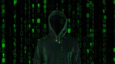 Computer network hacker with binary code clipart